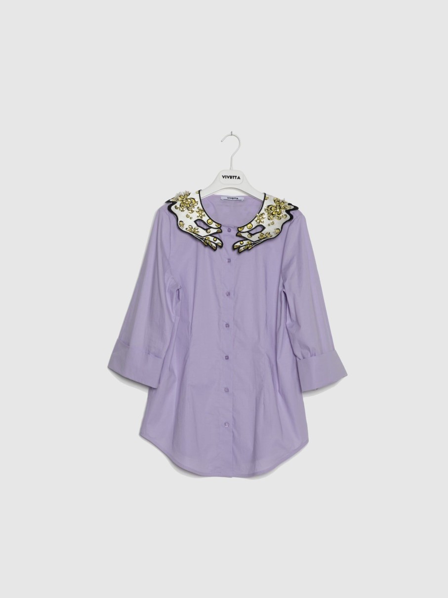 Mulher Vivetta | Camisa Com Gola De Brilhantes Em Lilas