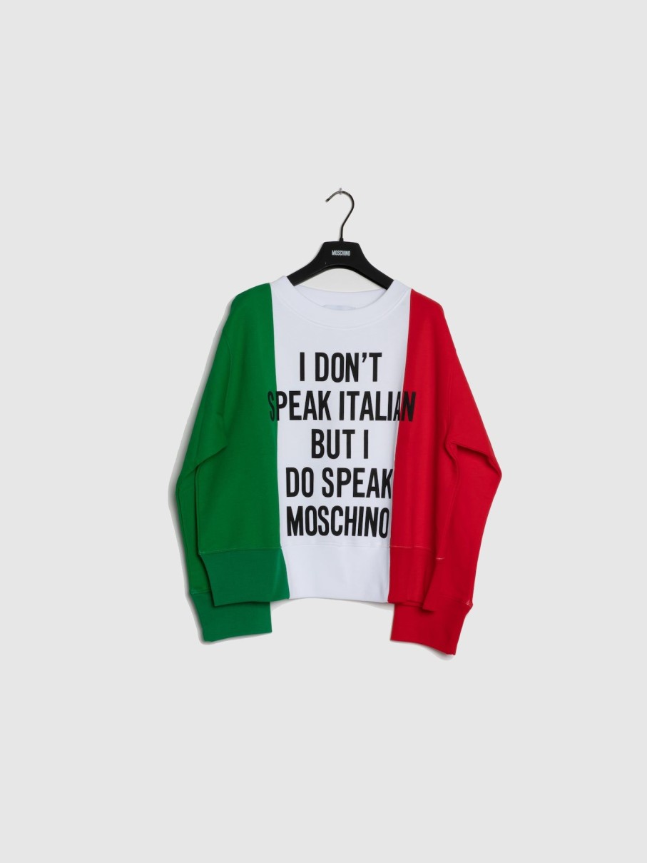 Mulher Moschino | Sweater Com Frase Em Verde, Branco E Vermelho