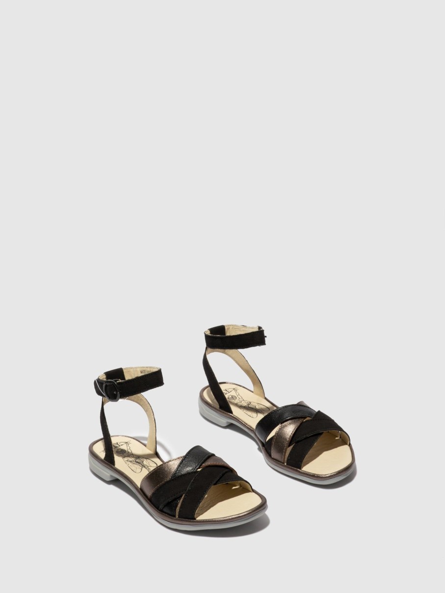 Mulher Fly London Sandalias | Sandalias Com Tira No Tornozelo Cune165Fly Black/Black/Black/Bronze