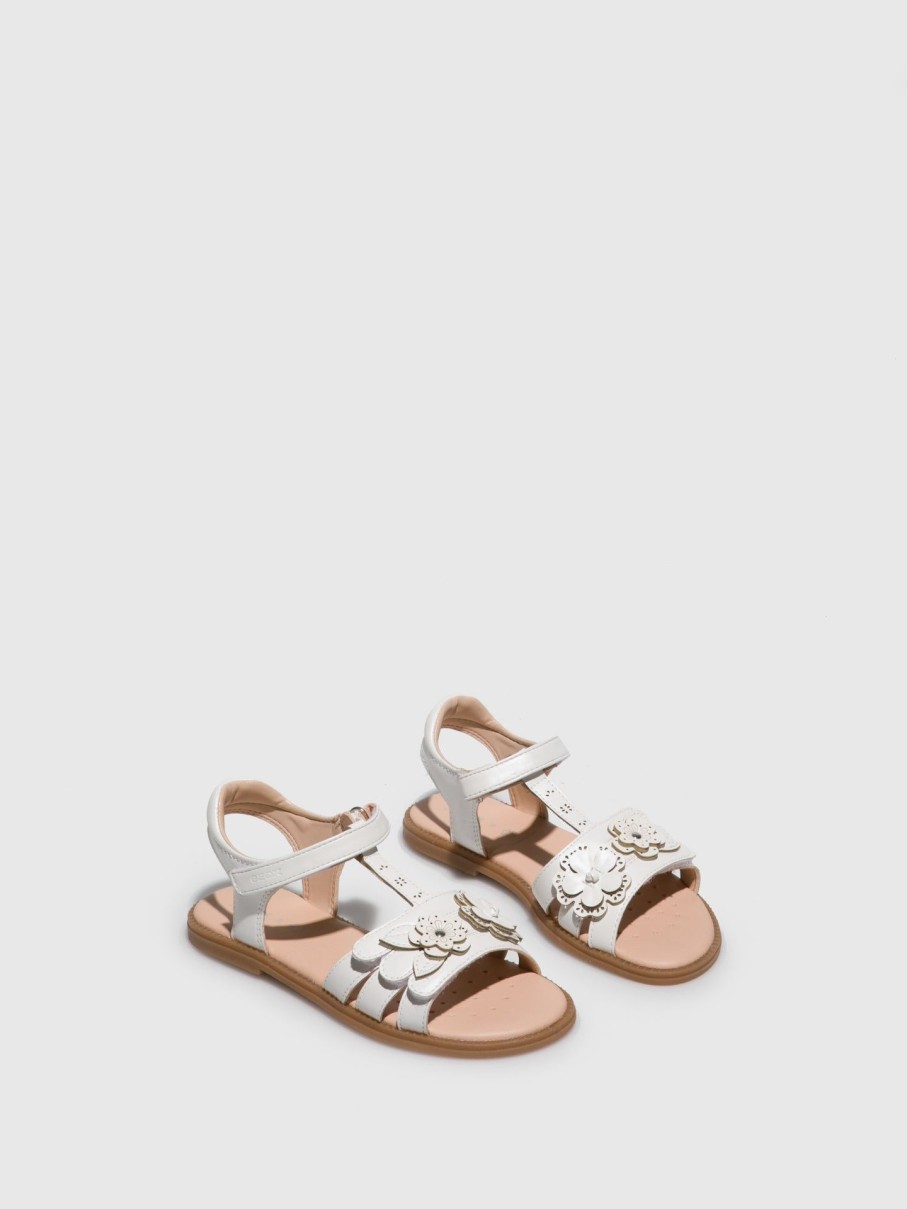 Crianca Geox Sandalias | Sandalias Com Velcro Em Branco Neve