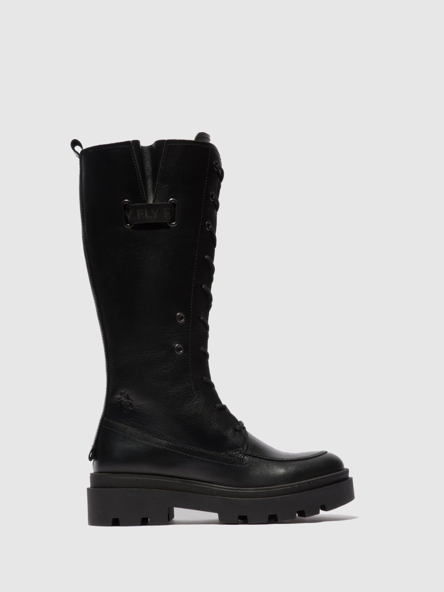 Mulher Fly London Botas | Botas Com Atacadores Jaba816Fly Nappa Black