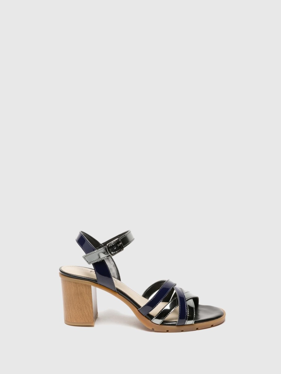 Mulher The Flexx Sandalias | Sandalias Com Fivela Em Azul Marinho E Prateado