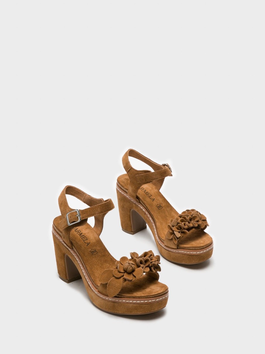 Mulher Carmela Sandalias | Sandalias De Salto Grosso Em Camel