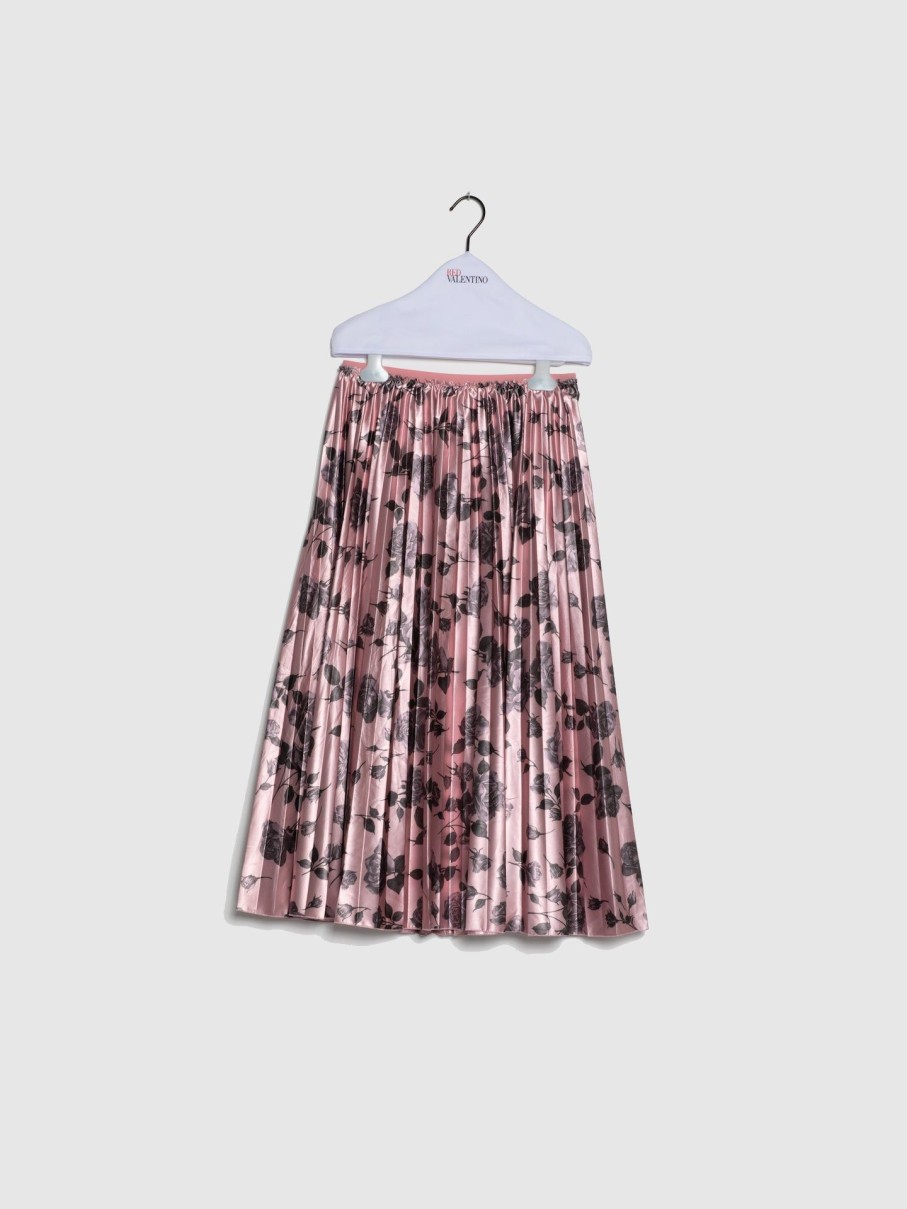 Mulher Red Valentino | Saia Plissada Com Flores Em Rosa