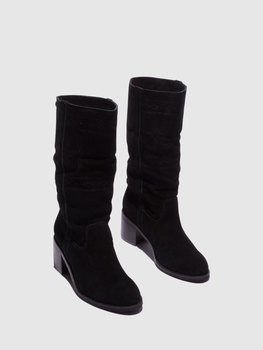 Mulher Top3 Botas | Botas Com Ponta Redonda Em Preto