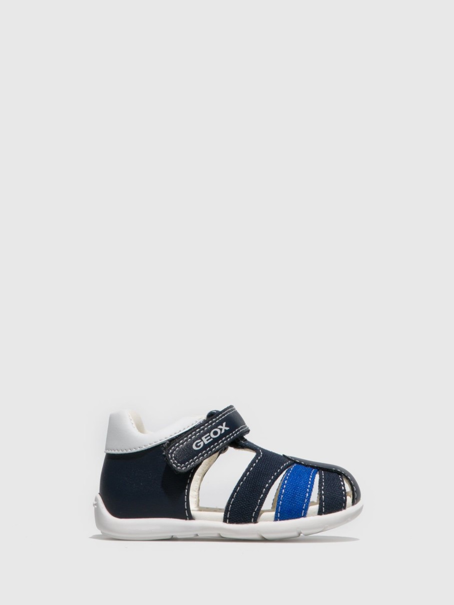 Crianca Geox Sandalias | Sandalias Com Velcro Em Azul Marinho