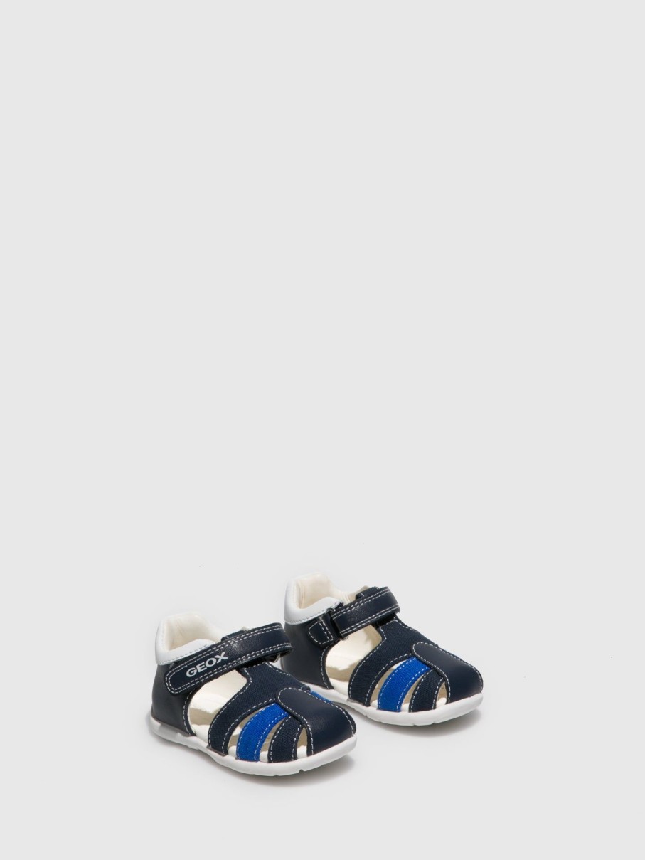 Crianca Geox Sandalias | Sandalias Com Velcro Em Azul Marinho