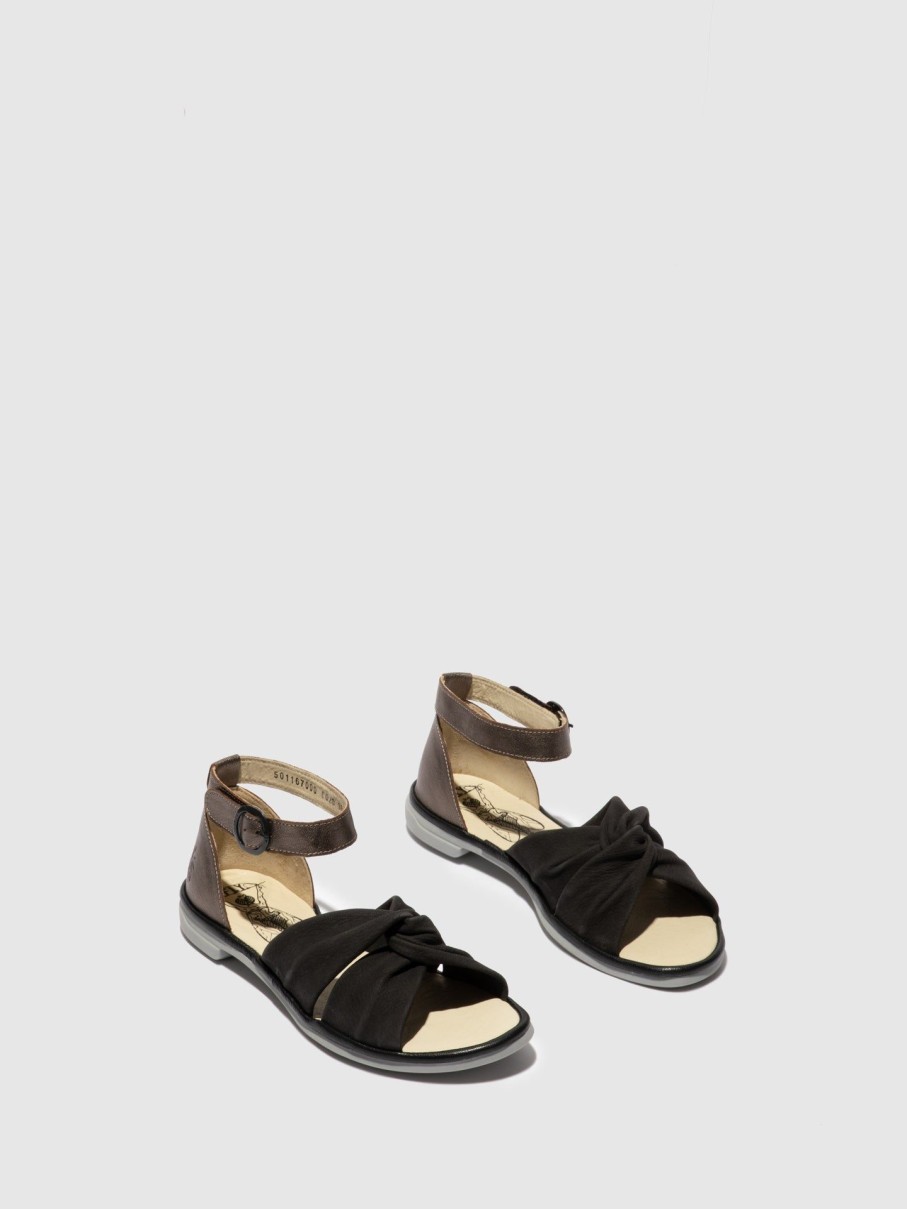 Mulher Fly London Sandalias | Sandalias Com Tira No Tornozelo Cofa167Fly Black/Bronze/Black