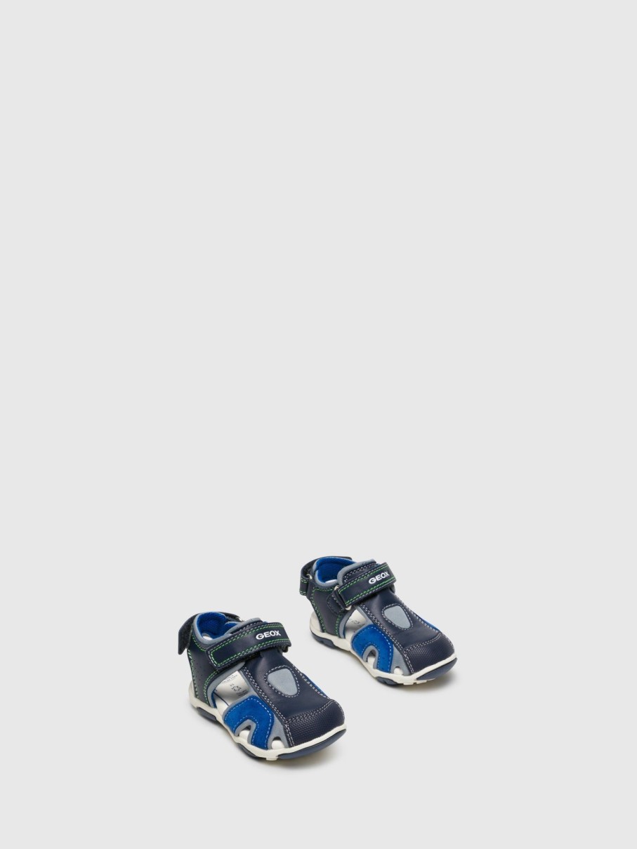 Crianca Geox Sandalias | Sandalias Com Velcro Em Azul Marinho