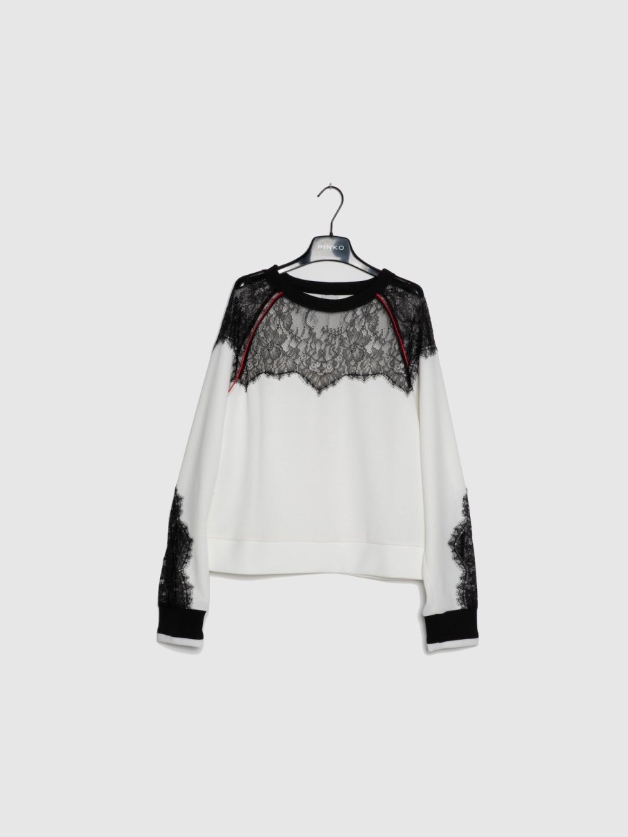 Mulher Pinko | Sweater Com Renda Em Branco E Preto