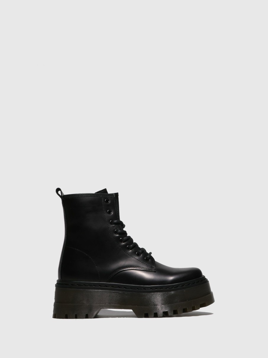 Mulher Fungi Botas | Botas Com Atacadores Em Preto