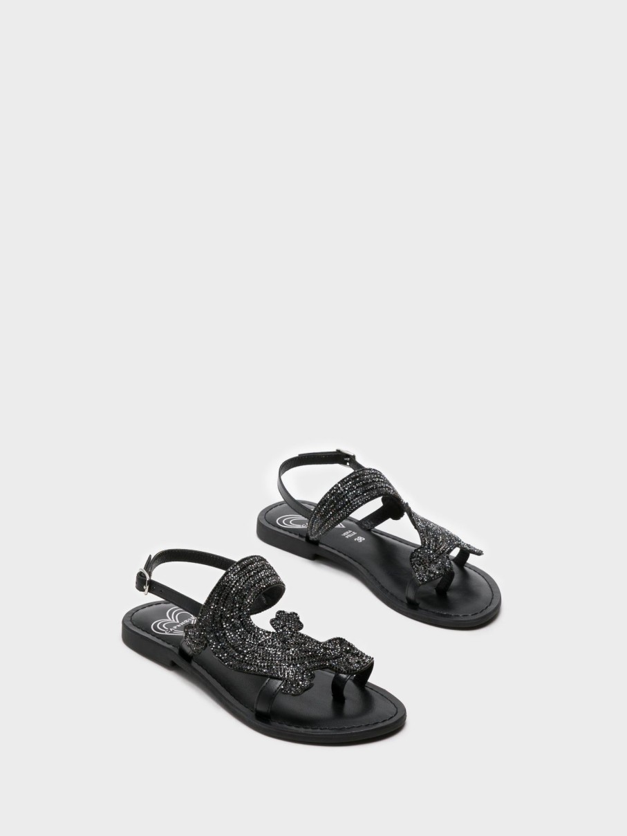 Mulher Cafè Noir Sandalias | Sandalias Com Apliques Em Preto