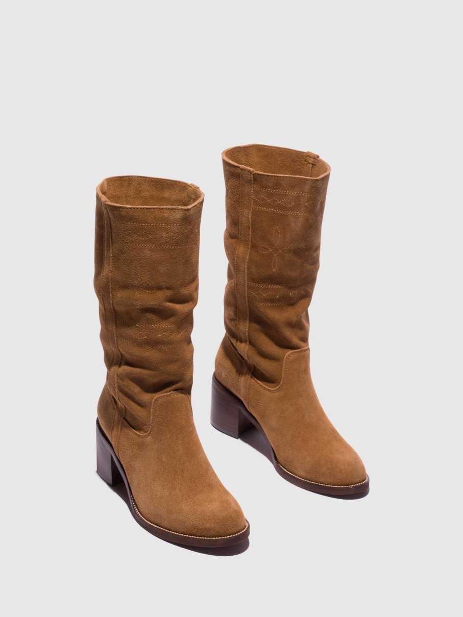 Mulher Top3 Botas | Botas Com Ponta Redonda Em Castanho