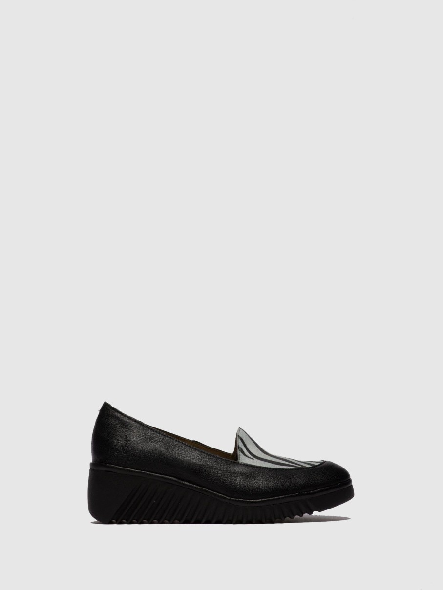 Mulher Fly London Sapatos | Sapatos Loafer Luan239Fly Mousse/Zebra Black/Offwhite