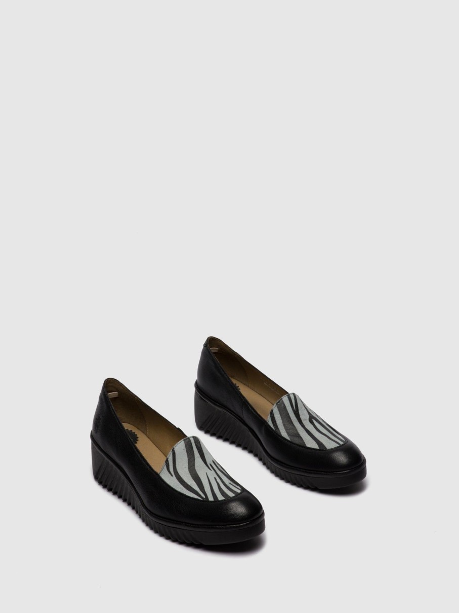 Mulher Fly London Sapatos | Sapatos Loafer Luan239Fly Mousse/Zebra Black/Offwhite