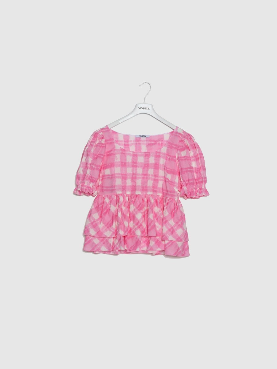 Mulher Vivetta | Blusa Com Folhos Em Rosa E Branco