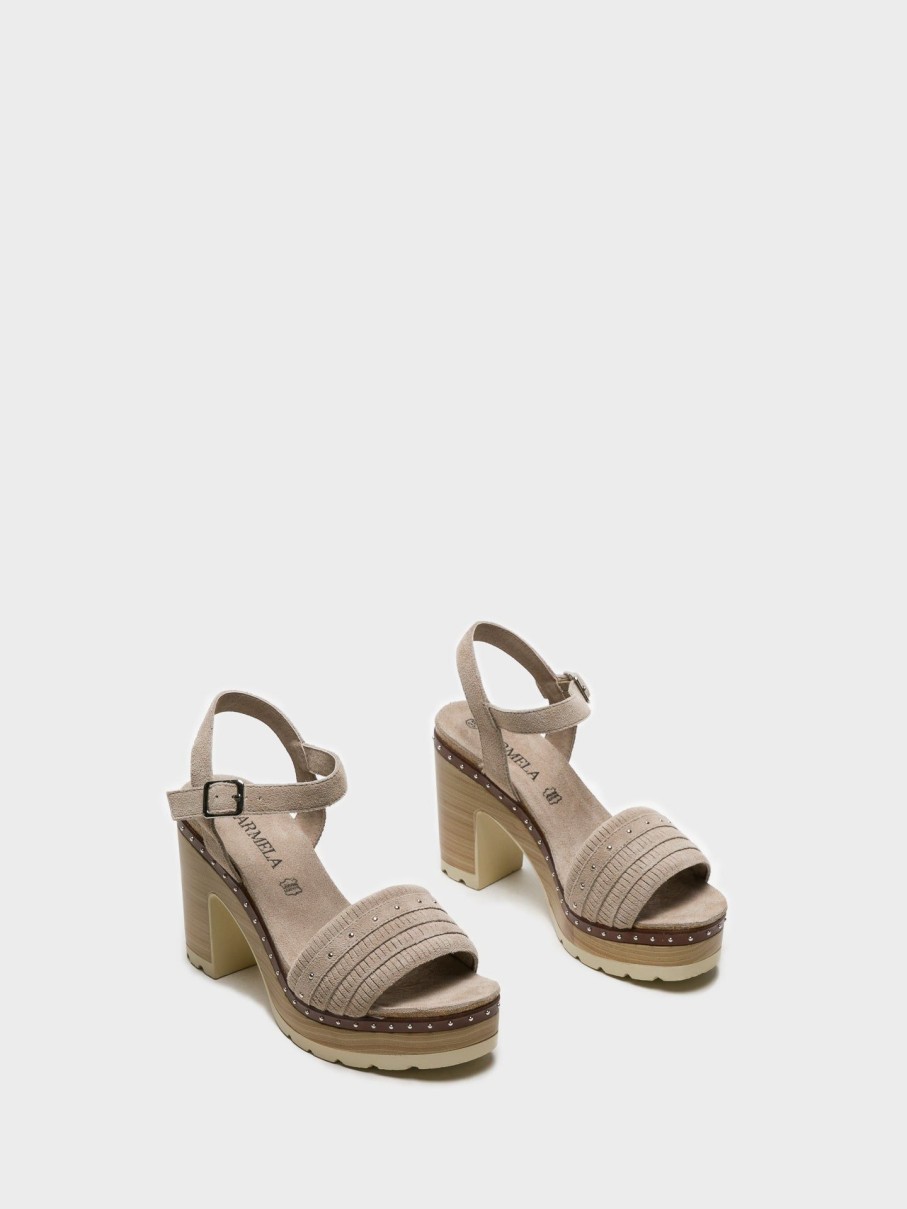 Mulher Carmela Sandalias | Sandalias De Salto Grosso Em Taupe