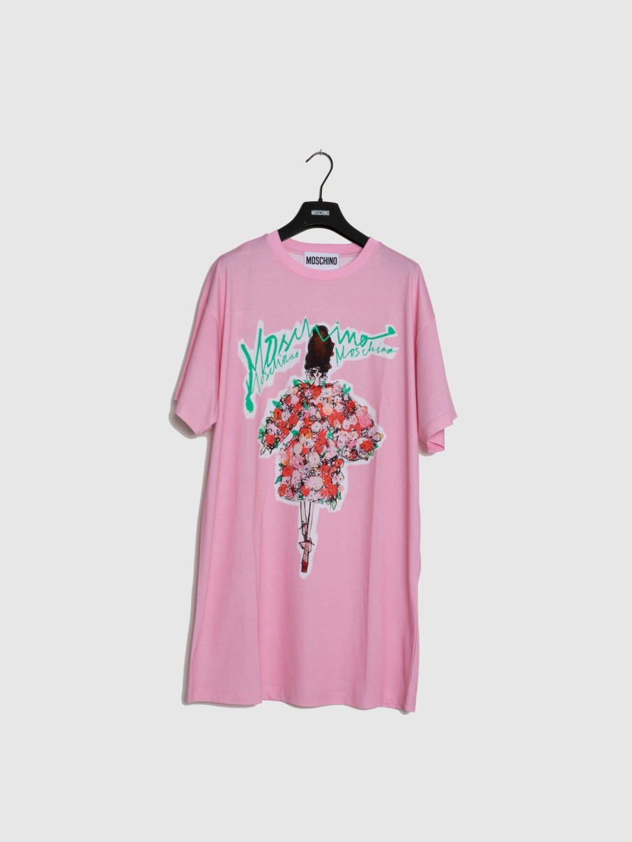 Mulher Moschino | T-Shirt Oversize Estampada Em Rosa