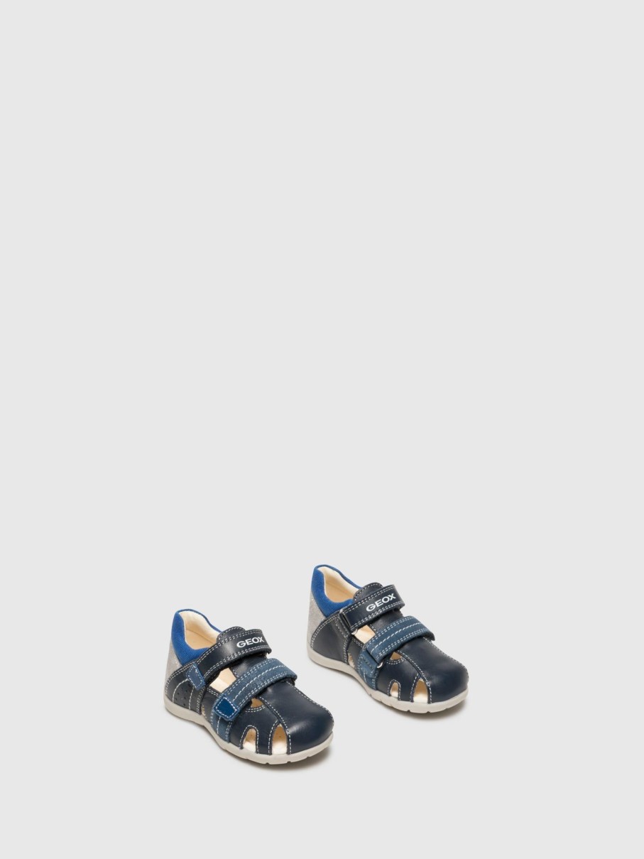 Crianca Geox Sandalias | Sandalias Com Velcro Em Azul Marinho