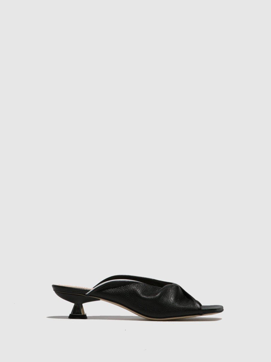 Mulher Sofia Costa Mules | Mules De Salto Kitten Em Preto Branco