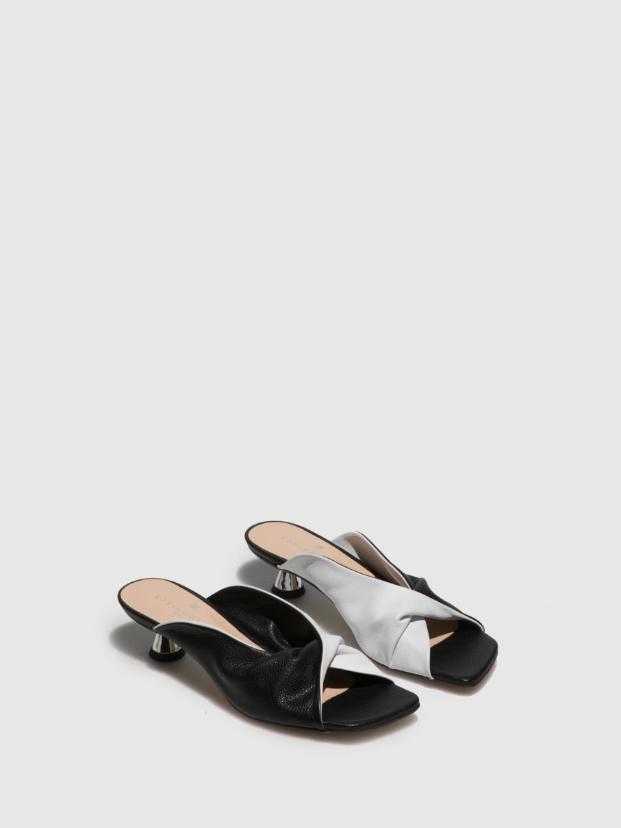 Mulher Sofia Costa Mules | Mules De Salto Kitten Em Preto Branco