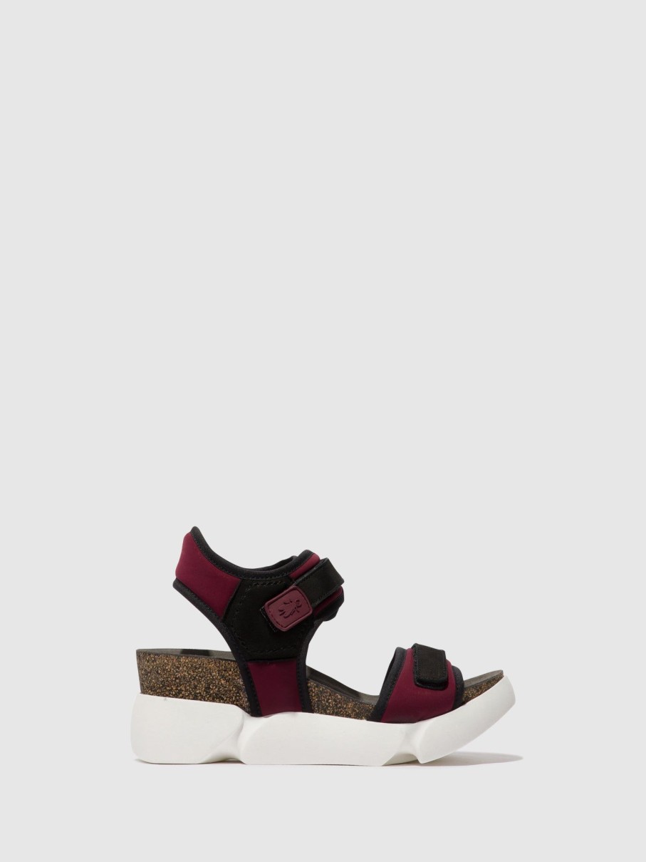 Mulher Fly London Sandalias | Sandalias Com Velcro Sigo727Fly Bordeaux (Black)