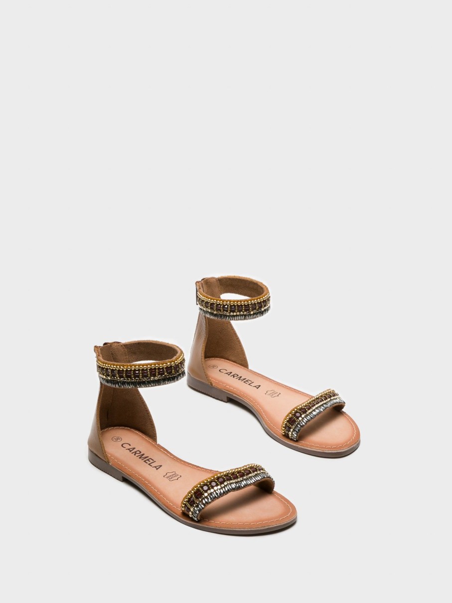 Mulher Carmela Sandalias | Sandalias Com Tira No Tornozelo Em Camel