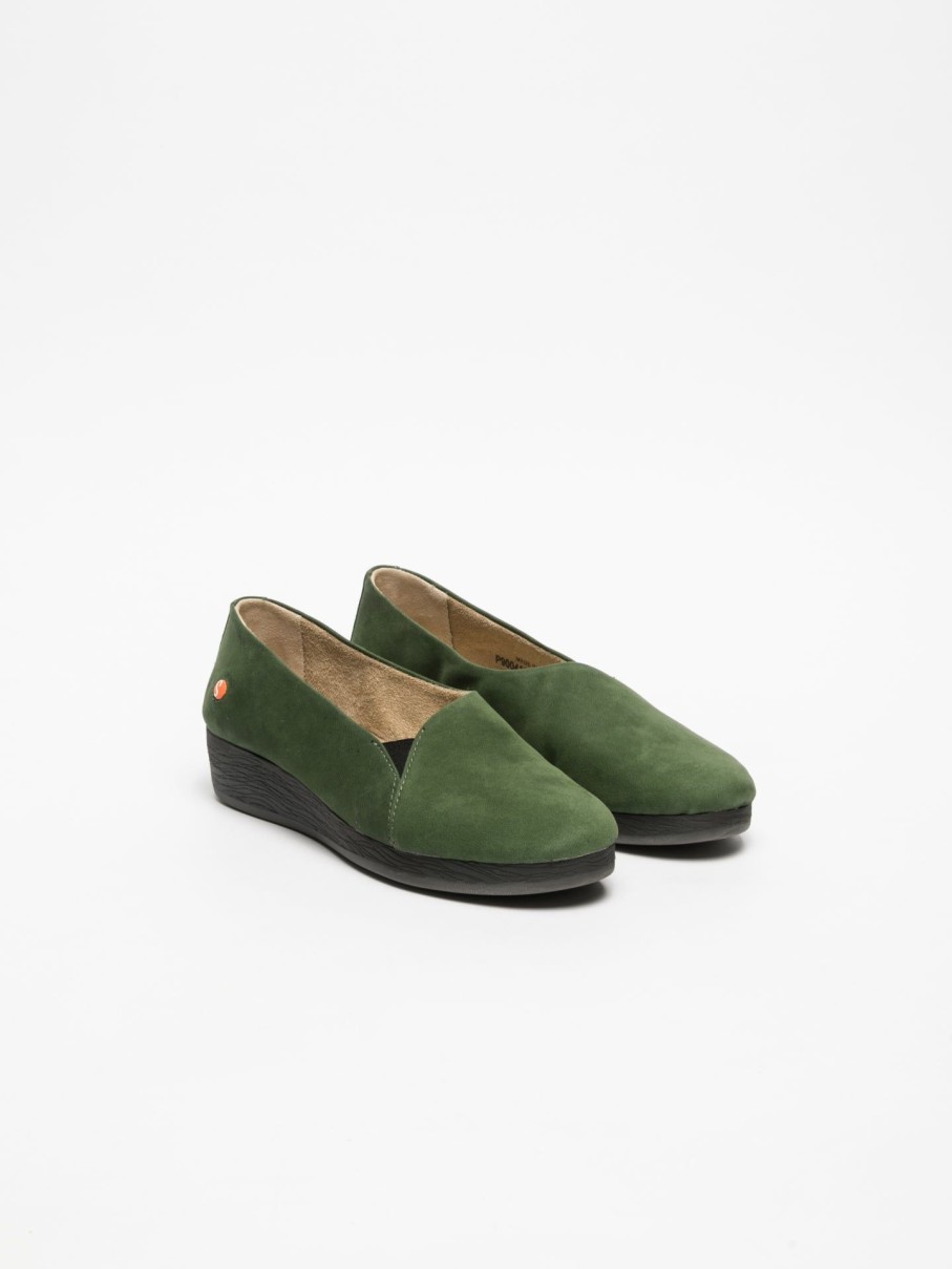 Mulher Softinos Sapatos | Sapatos Com Cunha Em Verde Escuro