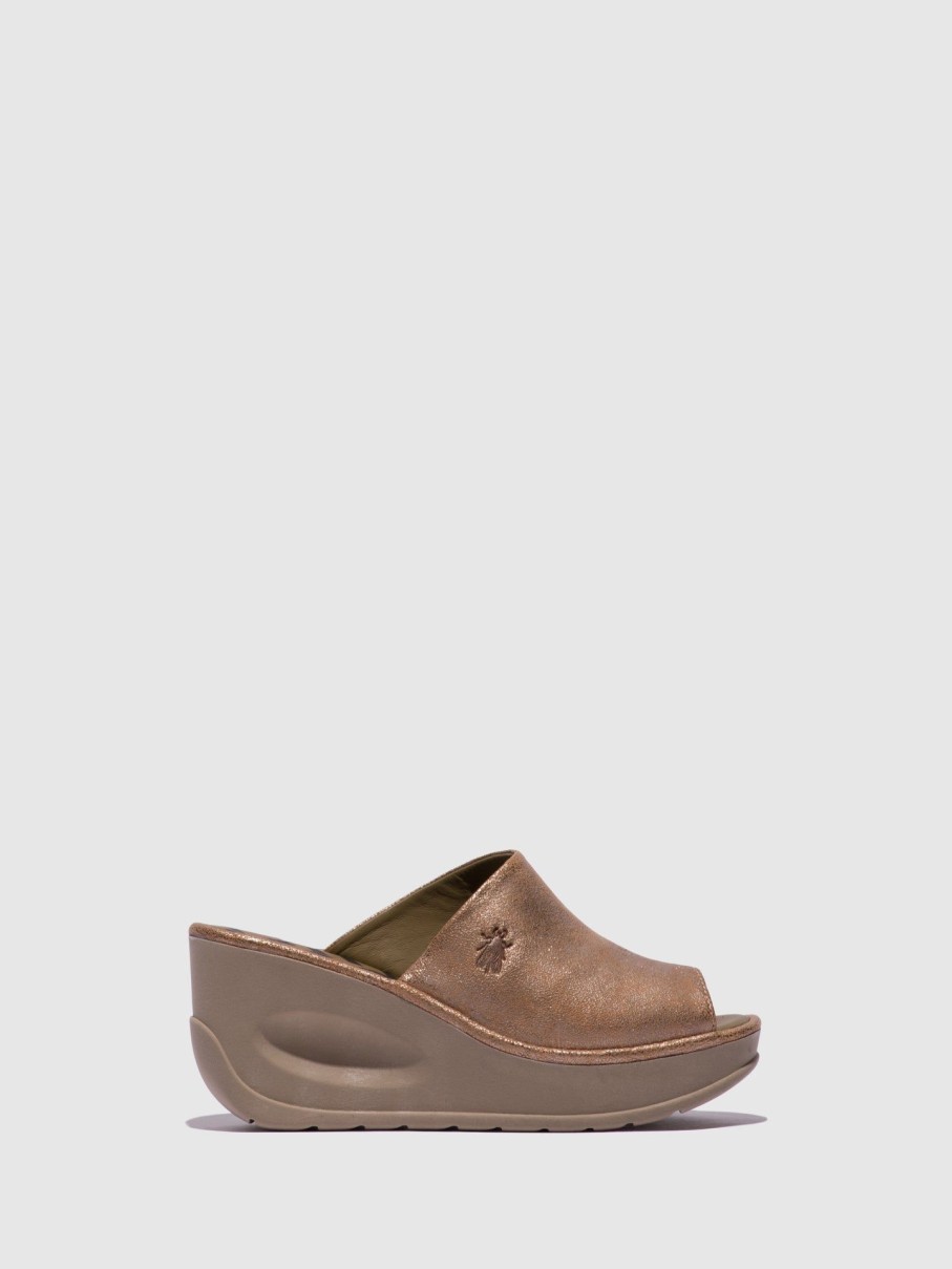 Mulher Fly London Mules | Mules De Cunha Em Dourado