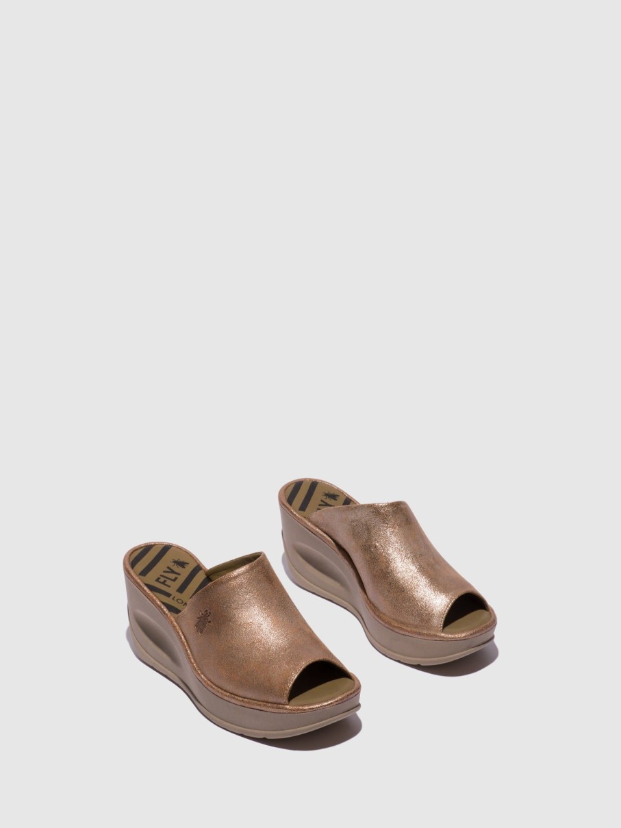 Mulher Fly London Mules | Mules De Cunha Em Dourado