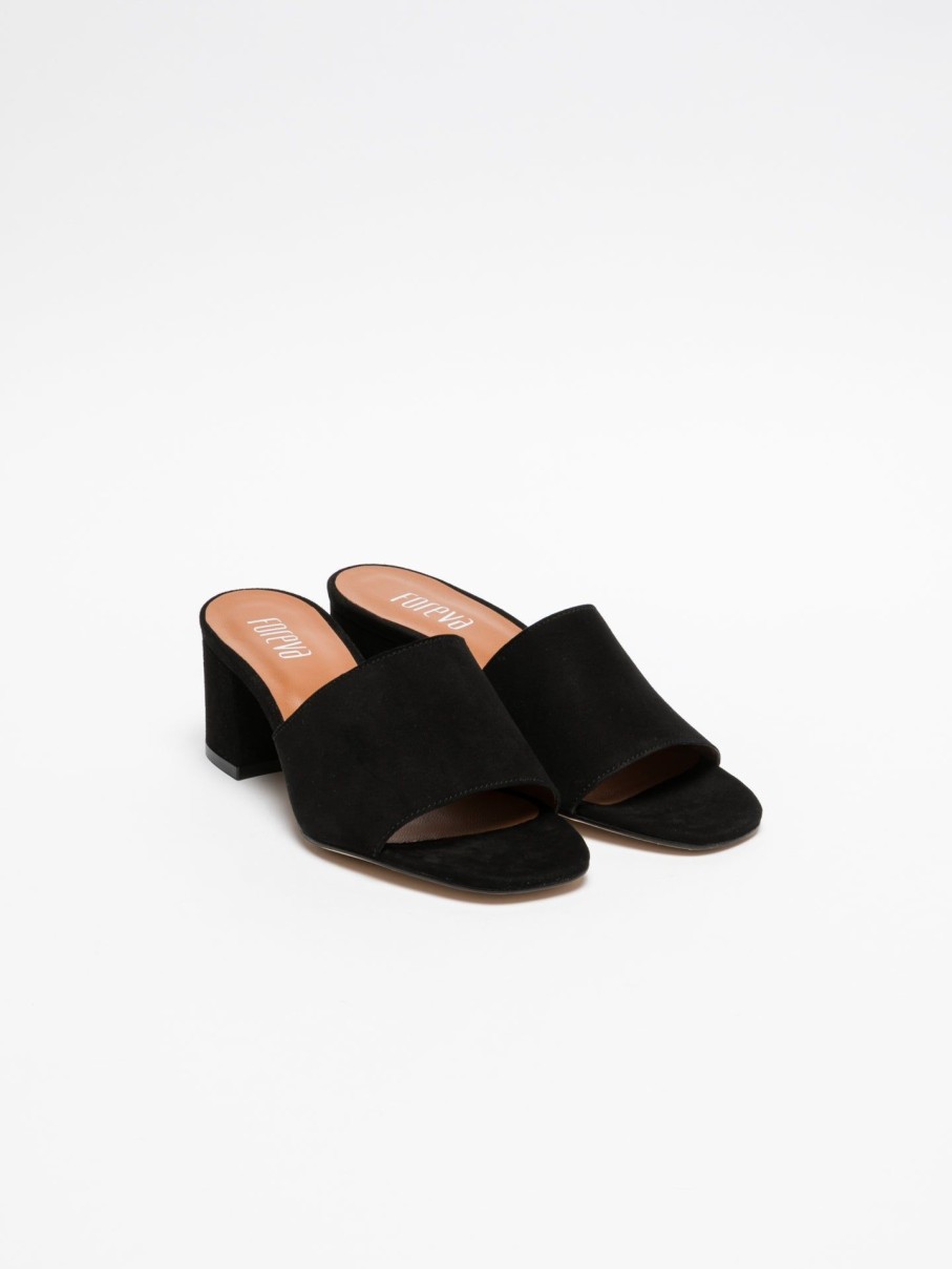 Mulher Foreva Mules | Mules Abertas A Frente Em Preto