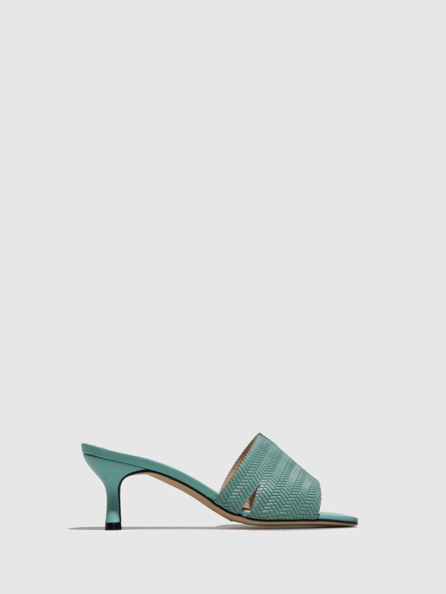 Mulher Sofia Costa Mules | Mules De Salto Kitten Em Verde