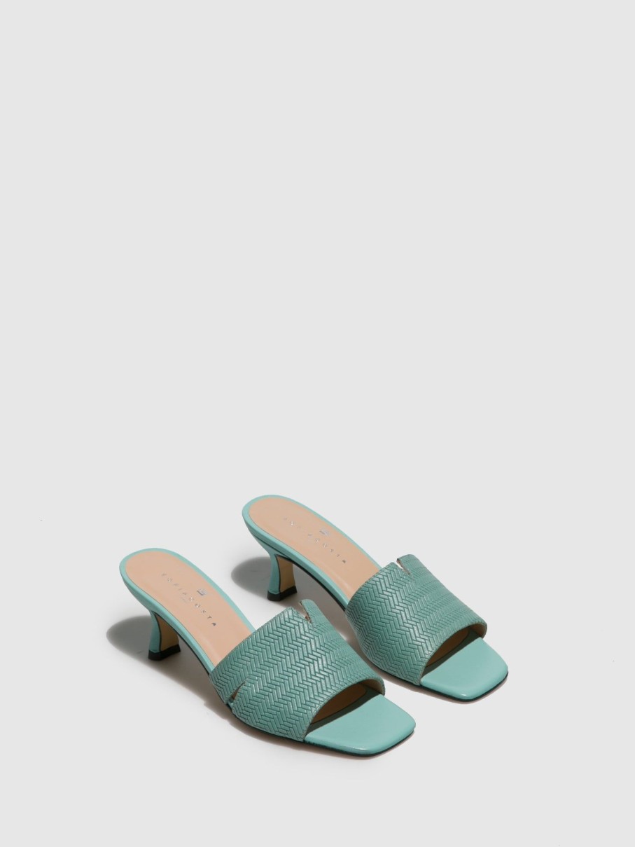 Mulher Sofia Costa Mules | Mules De Salto Kitten Em Verde