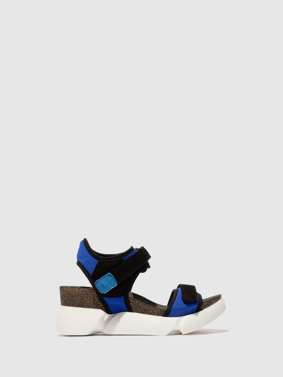 Mulher Fly London Sandalias | Sandalias Com Velcro Sigo727Fly Stretch/Cupidoblue/Black