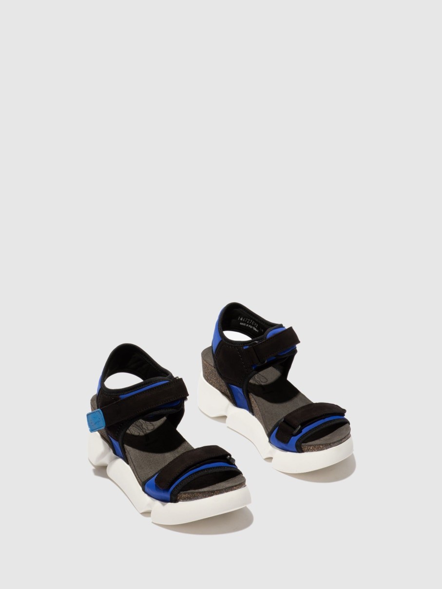 Mulher Fly London Sandalias | Sandalias Com Velcro Sigo727Fly Stretch/Cupidoblue/Black