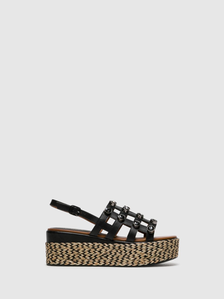 Mulher Cafè Noir Sandalias | Sandalias Com Apliques Em Preto