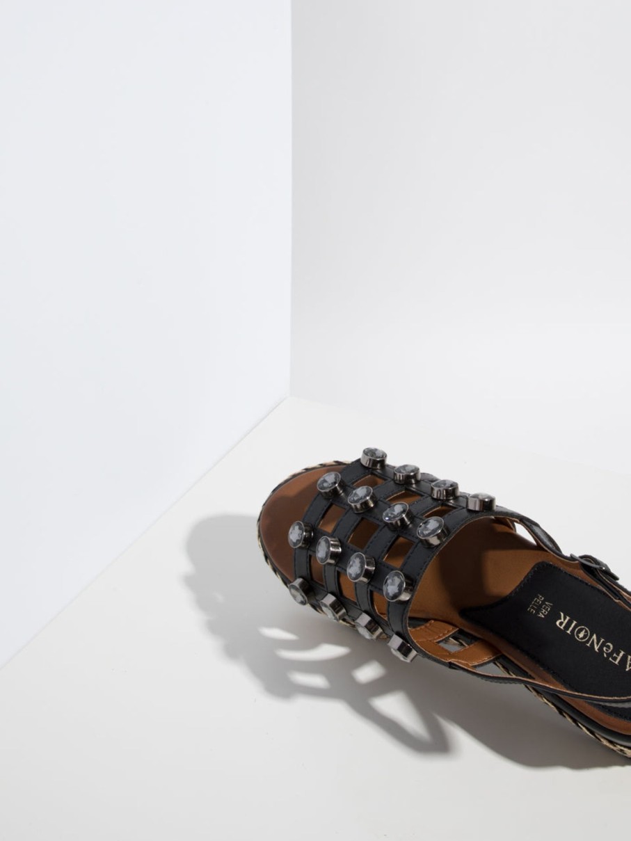 Mulher Cafè Noir Sandalias | Sandalias Com Apliques Em Preto