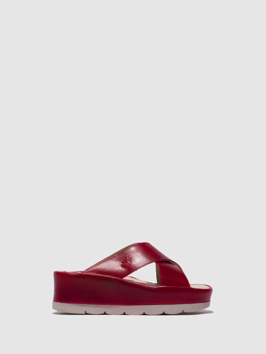 Mulher Fly London Mules | Mules Abertas A Frente Em Vermelho