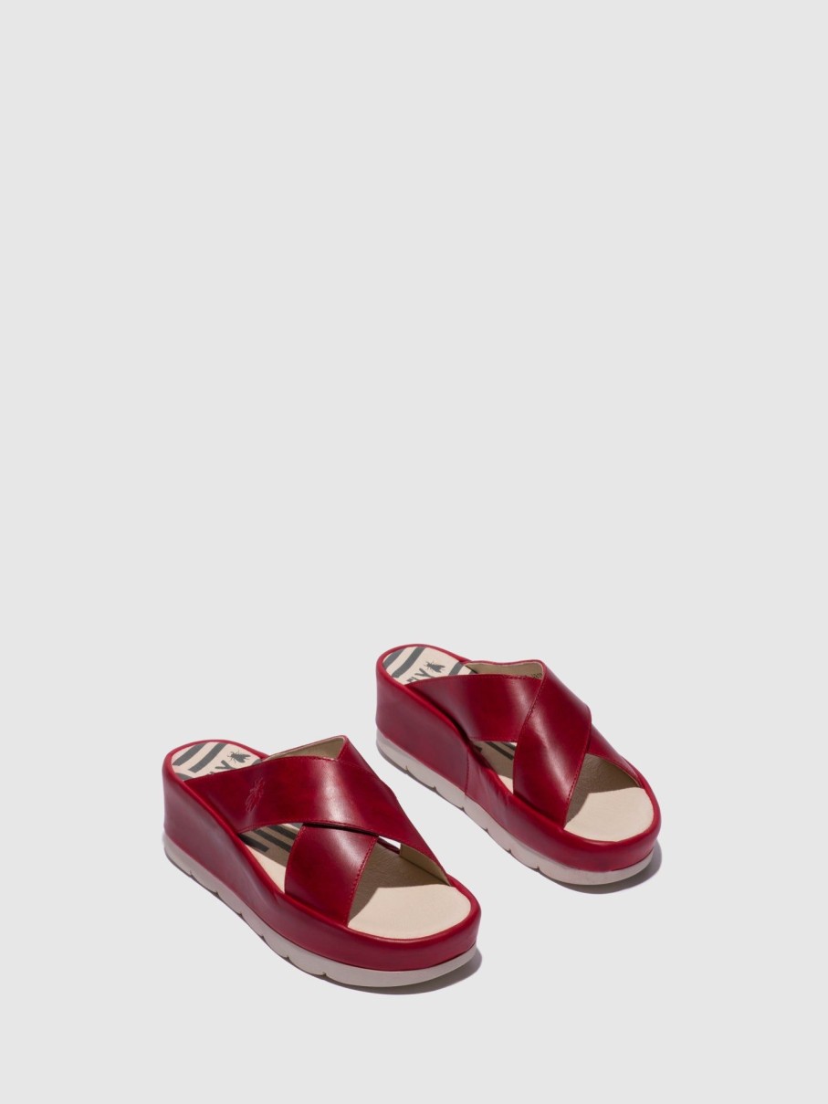 Mulher Fly London Mules | Mules Abertas A Frente Em Vermelho