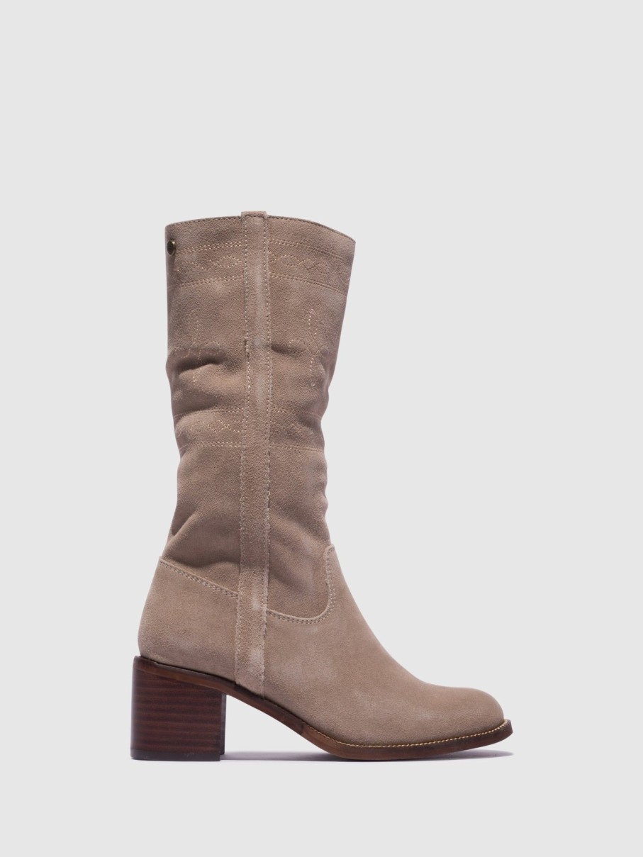 Mulher Top3 Botas | Botas Com Ponta Redonda Em Taupe