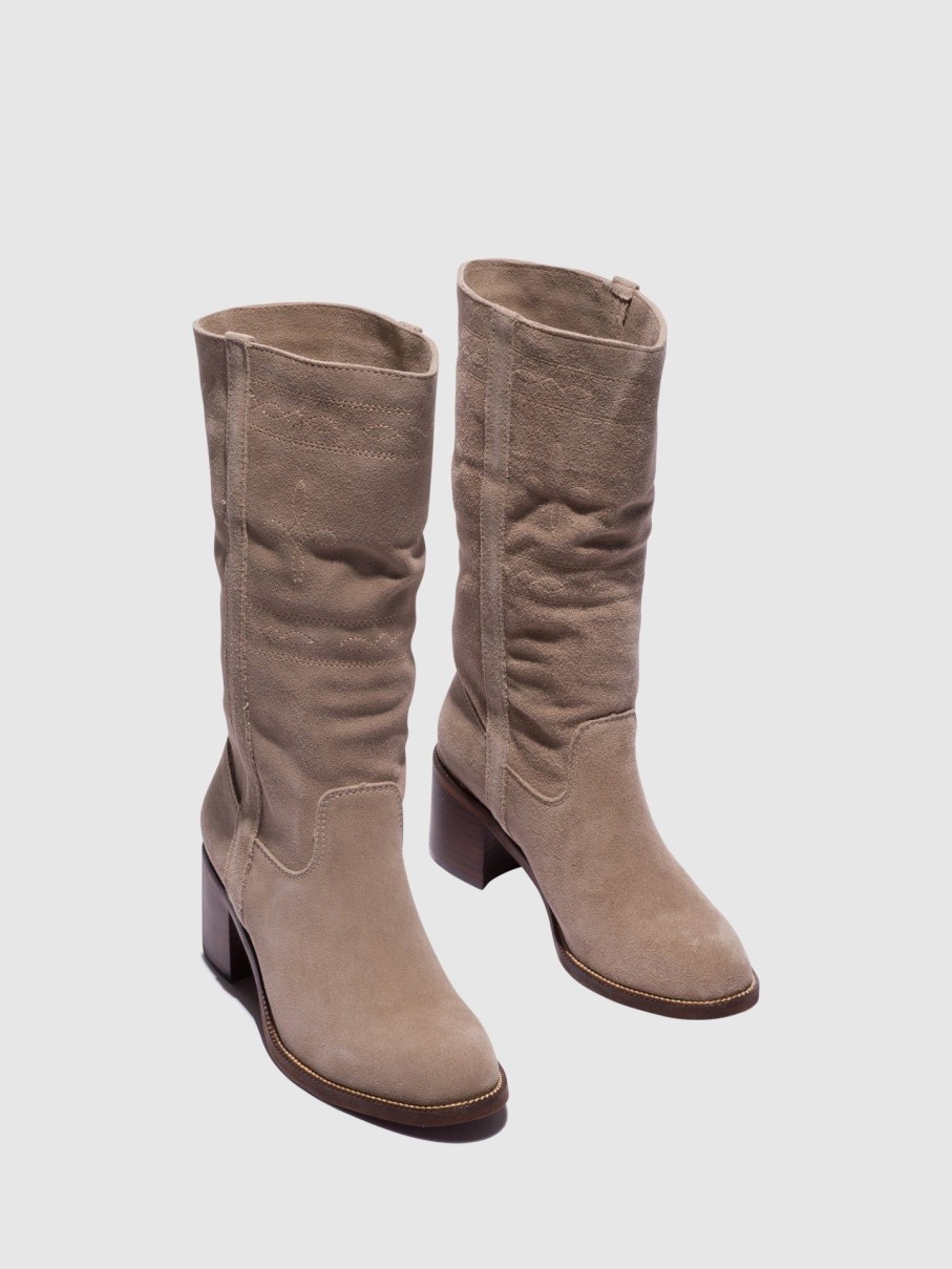 Mulher Top3 Botas | Botas Com Ponta Redonda Em Taupe